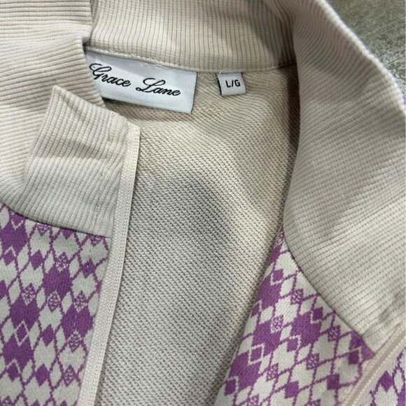 GRACE Lane woman’s golf jacket. Size large. NWT. Purple, off white. Mock neck, p - Picture 5 of 10
